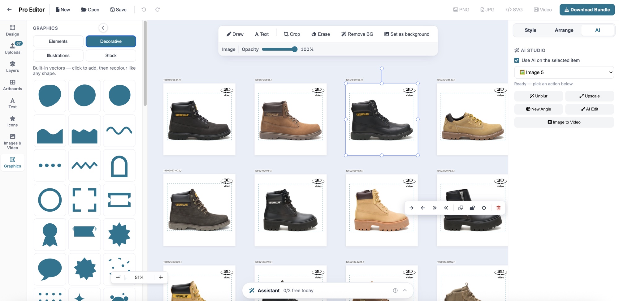 Product infographics for listings: boot photos laid out on artboards in a browser photo editor